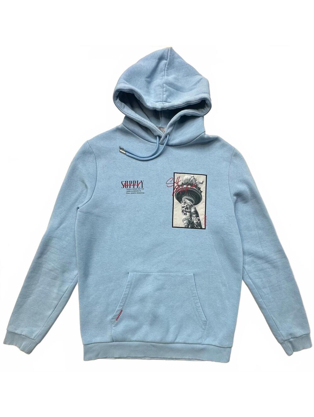 Supply & Demand NYC Self Made World Series Hoodie Men Medium Blue Statue Liberty
